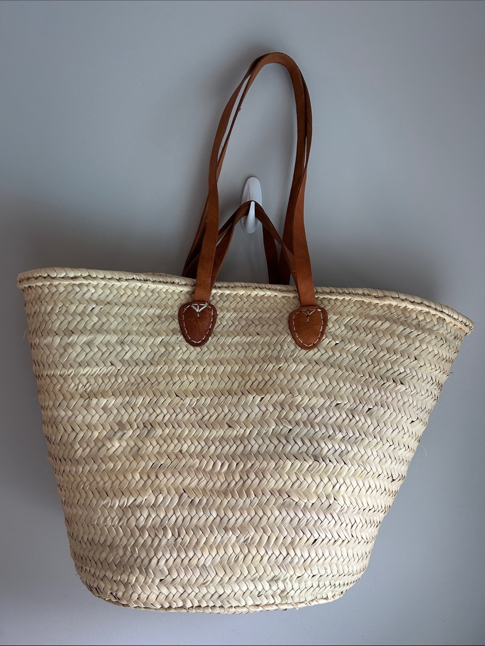 Market Straw Tote Bag with Leather Handles